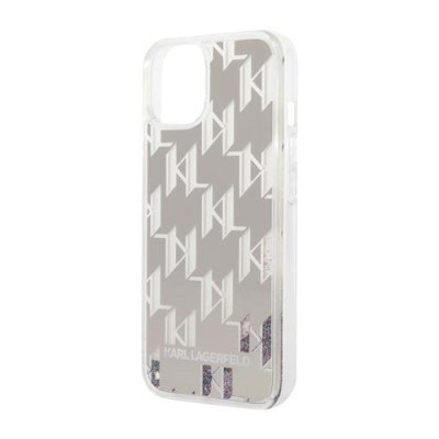 Karl Lagerfeld Hard Cover Liquid Glitter Monogram Silver, für iPhone 14 Plus, KLHCP14MLMNMS