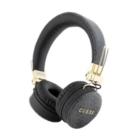 GUESS Wireless Bluetooth Headset 4G Metal Logo PU Leather Black, GUBH704GEMK