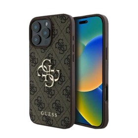 GUESS Hard Cover 4G Big Metal Logo Brown, für Apple iPhone 16, GUHCP16S4GMGBR