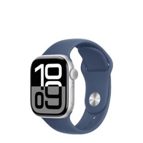 Apple Watch Series 10 GPS + Cellular Silver Aluminium, Denim Sport Band M/L, MWX43QF/A, 42mm